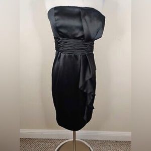White House Black Market Strapless Dress Womens Satin Ruffled Sheath Cocktail